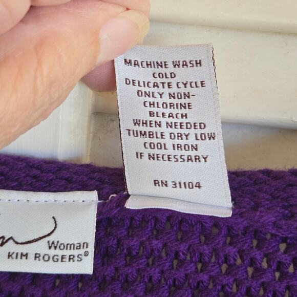Kim Rogers Heavy One Button Open Front Cardigan Purple 3X  Chunky Knit - Picture 7 of 8